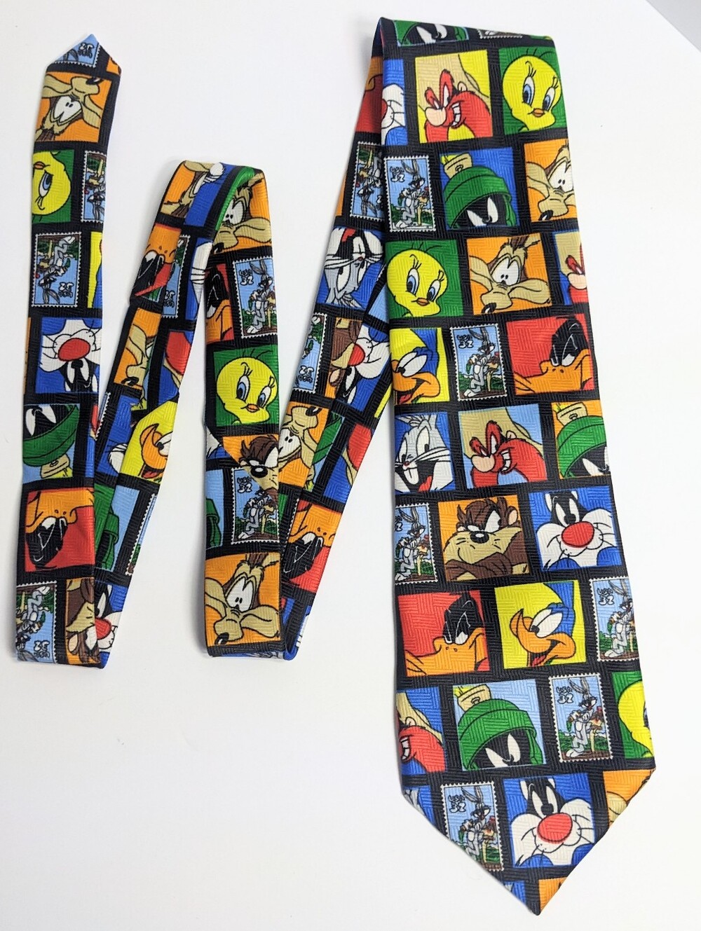 Looney Tunes Vintage Necktie, Stamp Collection 1997, Colorful Polyester